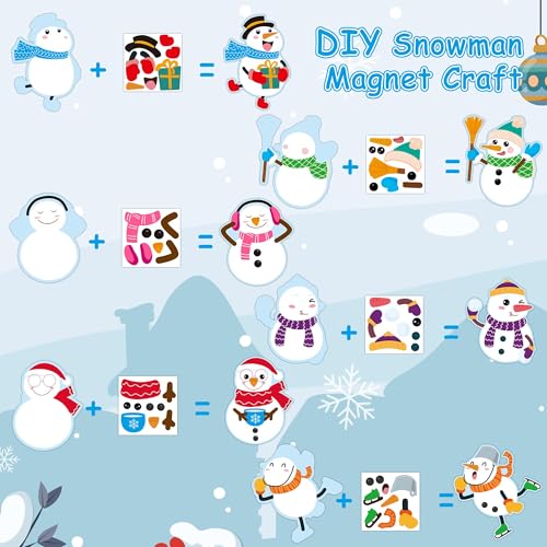 Haooryx DIY Snowman Magnet Craft Kit - 30 Sets Make Your Own Snowman Magnets for Christmas Decor, Classroom Art Projects, Fridge Decoration