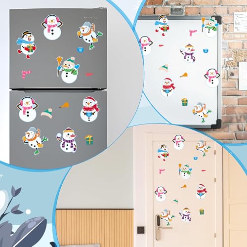 Haooryx DIY Snowman Magnet Craft Kit - 30 Sets Make Your Own Snowman Magnets for Christmas Decor, Classroom Art Projects, Fridge Decoration