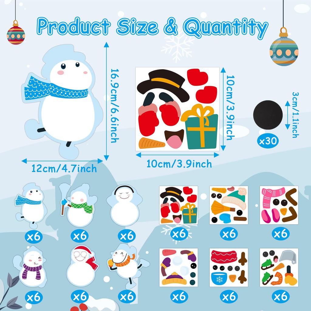Haooryx DIY Snowman Magnet Craft Kit - 30 Sets Make Your Own Snowman Magnets for Christmas Decor, Classroom Art Projects, Fridge Decoration