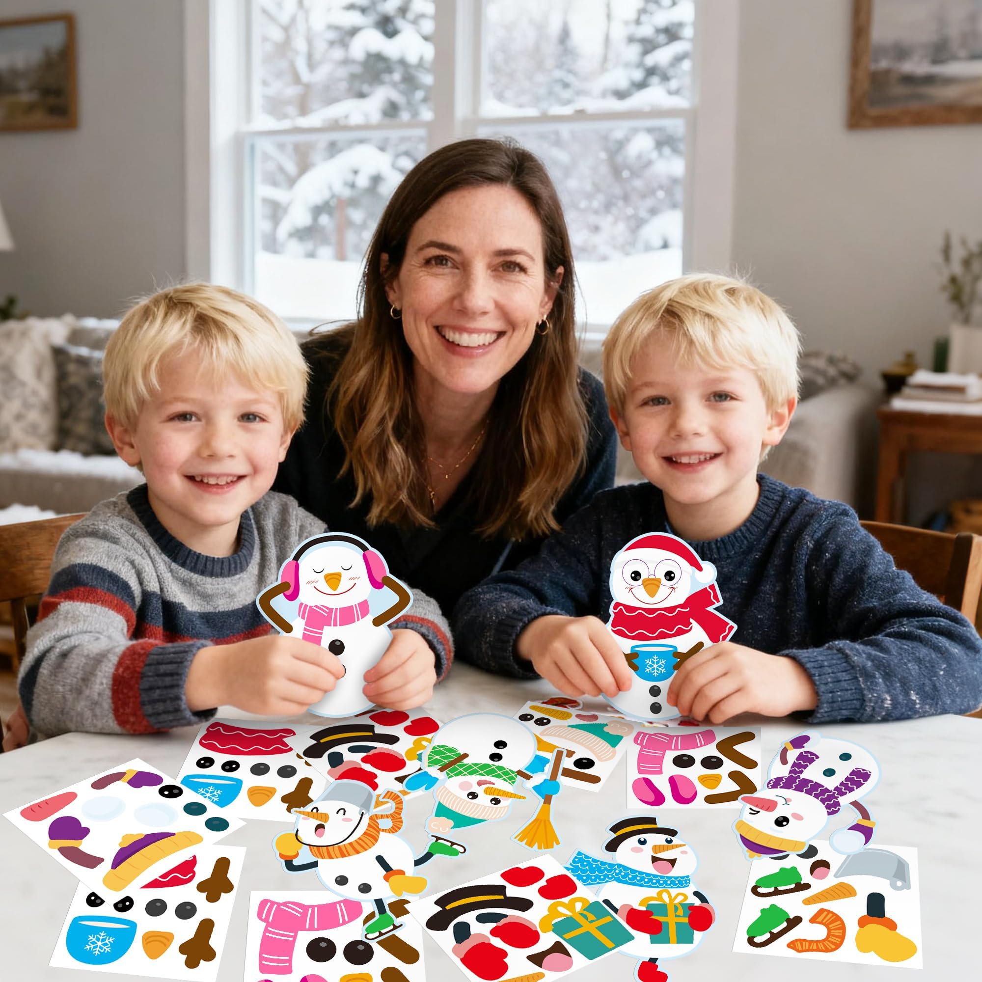 Haooryx DIY Snowman Magnet Craft Kit - 30 Sets Make Your Own Snowman Magnets for Christmas Decor, Classroom Art Projects, Fridge Decoration