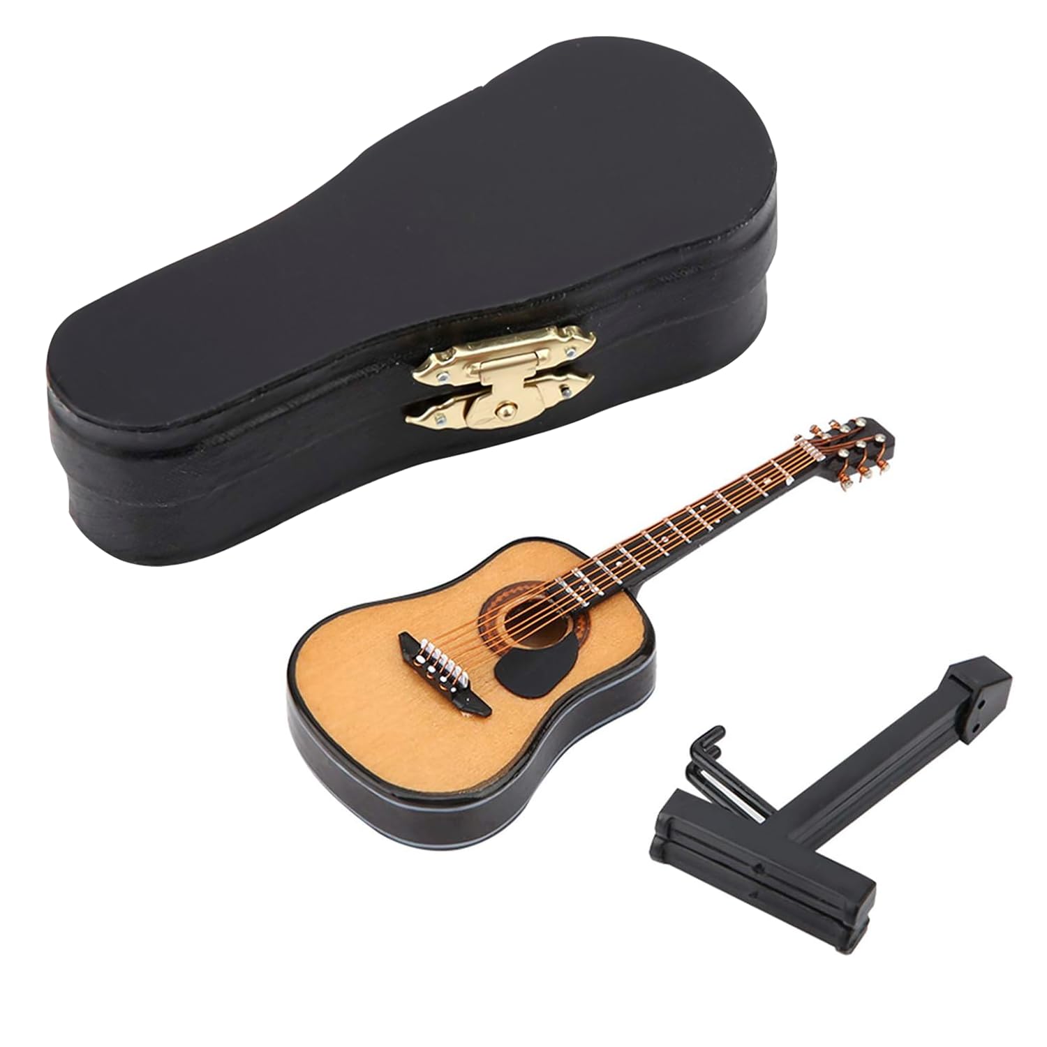 Haosie Miniature Wooden Guitar Model with Stand and Case - 3.95in Dollhouse Decor (10cm)