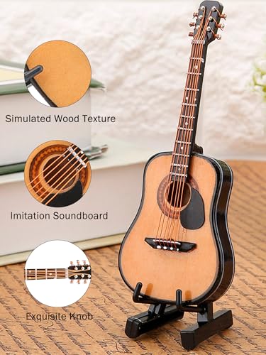 Haosie Miniature Wooden Guitar Model with Stand and Case - 3.95in Dollhouse Decor (10cm)