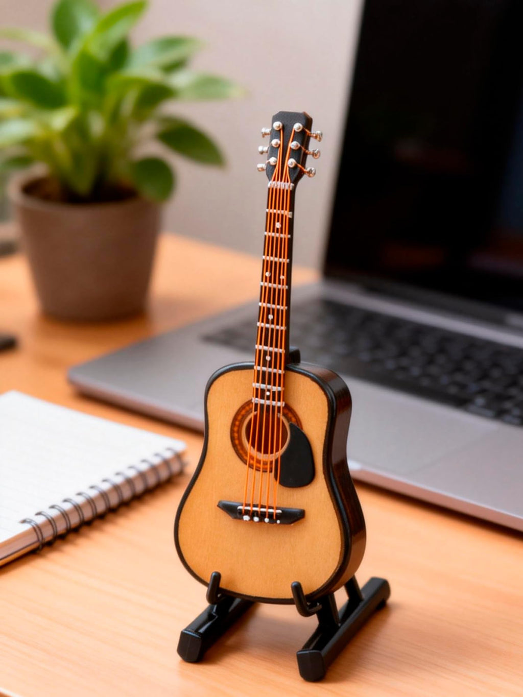 Haosie Miniature Wooden Guitar Model with Stand and Case - 3.95in Dollhouse Decor (10cm)