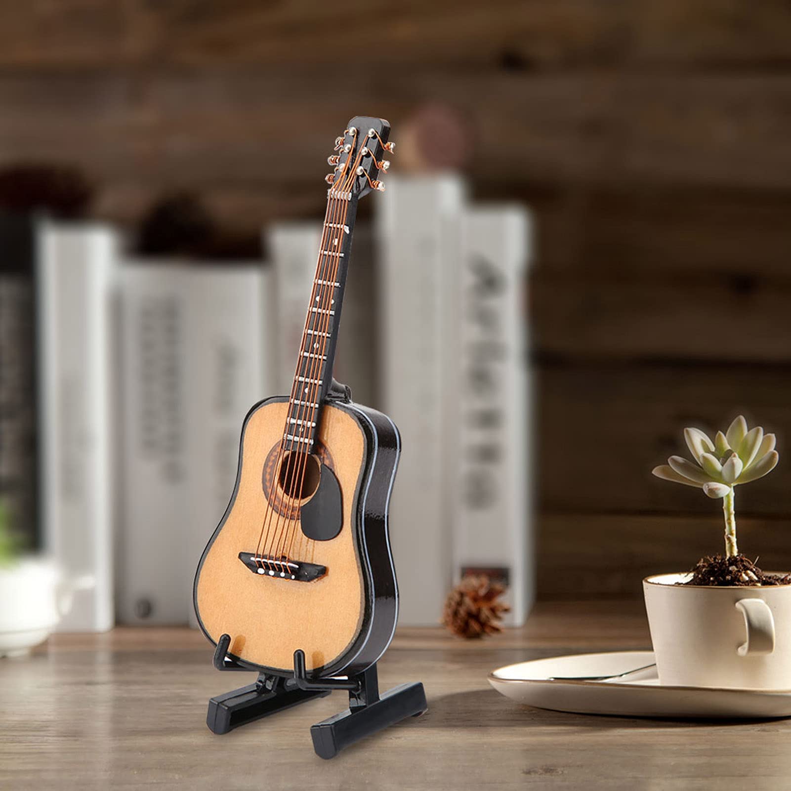 Haosie Miniature Wooden Guitar Model with Stand and Case - 3.95in Dollhouse Decor (10cm)
