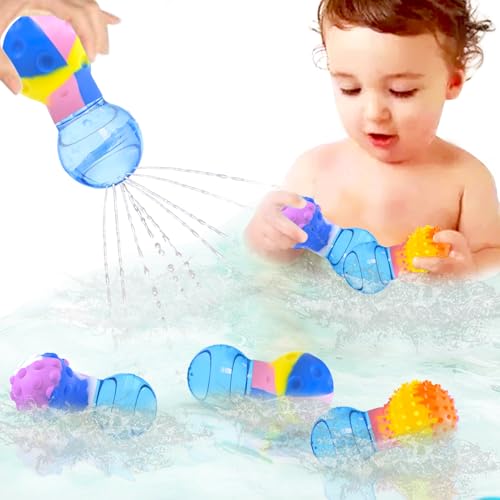 HAPATOYS 3-Pack Squishy Bulb Bath Toys for Toddlers 1-3 - Sensory Water Toys for Bathtub, Pool, Shower - BPA-Free, Easy Grip, Stocking Stuffer