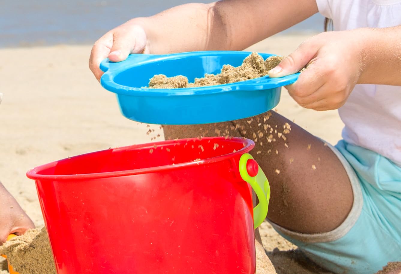 Hape Beach Basics Sand Toy Set – Bucket, Sifter, Rake, and Shovel for Toddlers 18M+