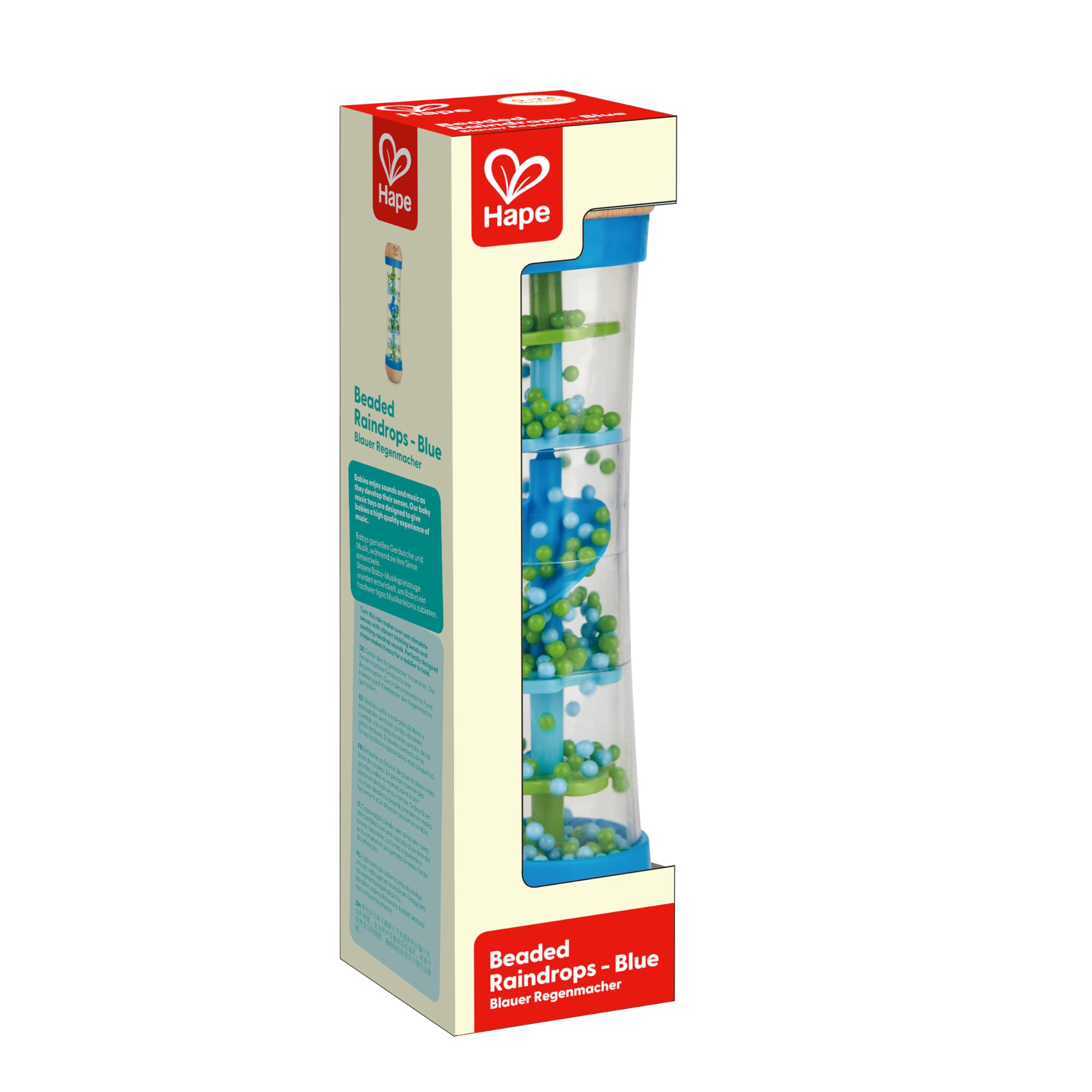 Hape Beaded Raindrops Wooden Rainmaker Toy – Blue, Model E0328B