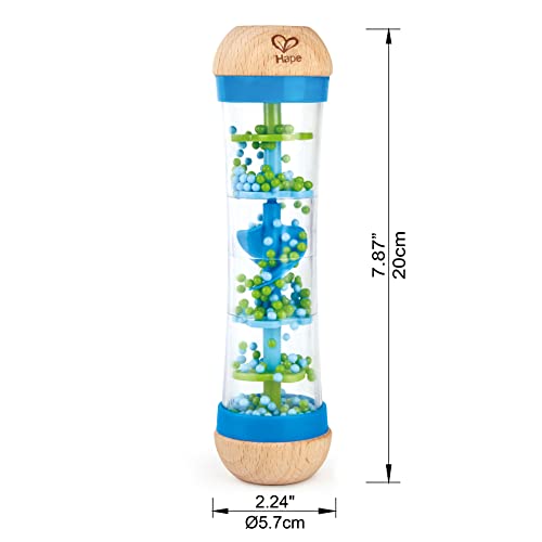 Hape Beaded Raindrops Wooden Rainmaker Toy – Blue, Model E0328B