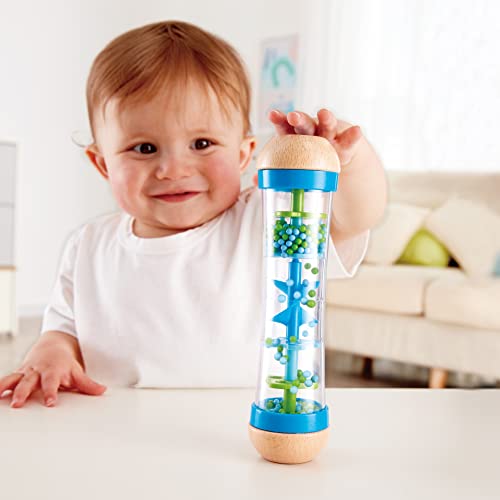 Hape Beaded Raindrops Wooden Rainmaker Toy – Blue, Model E0328B