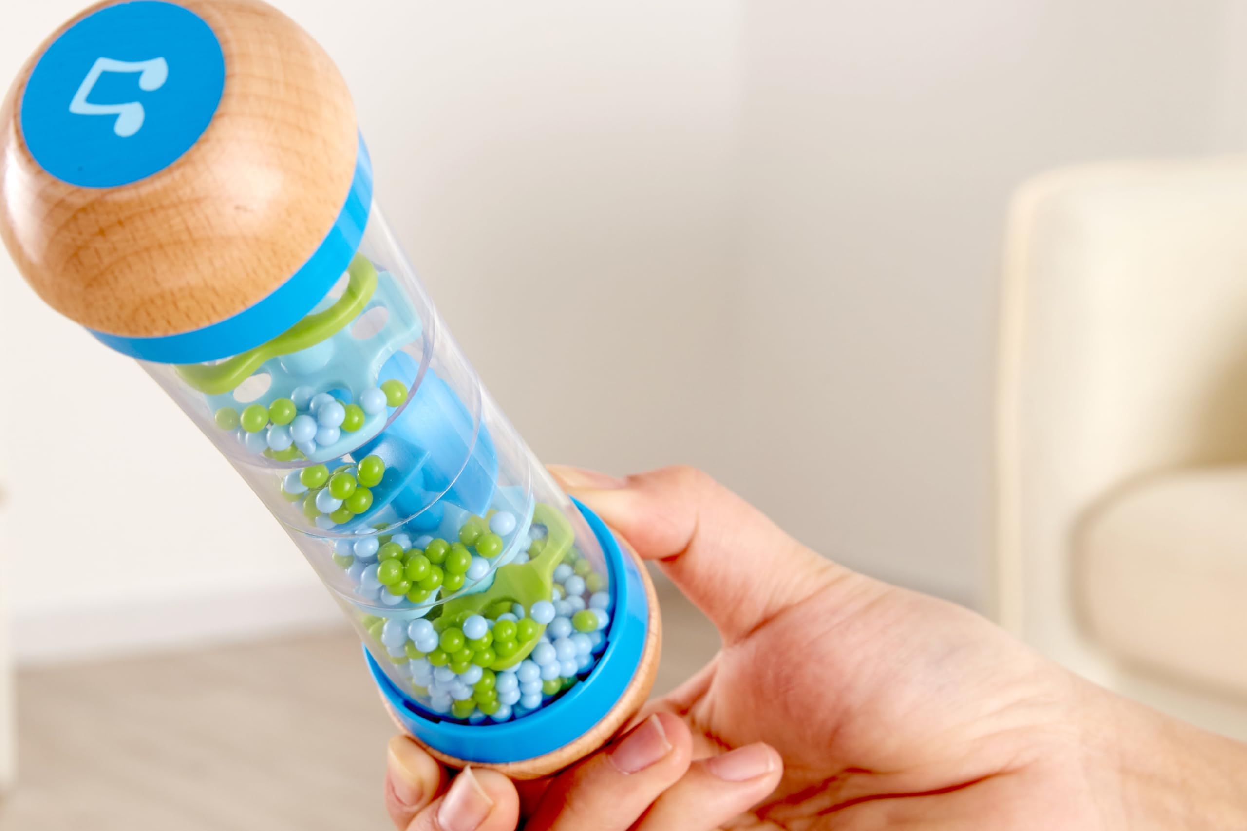 Hape Beaded Raindrops Wooden Rainmaker Toy – Blue, Model E0328B