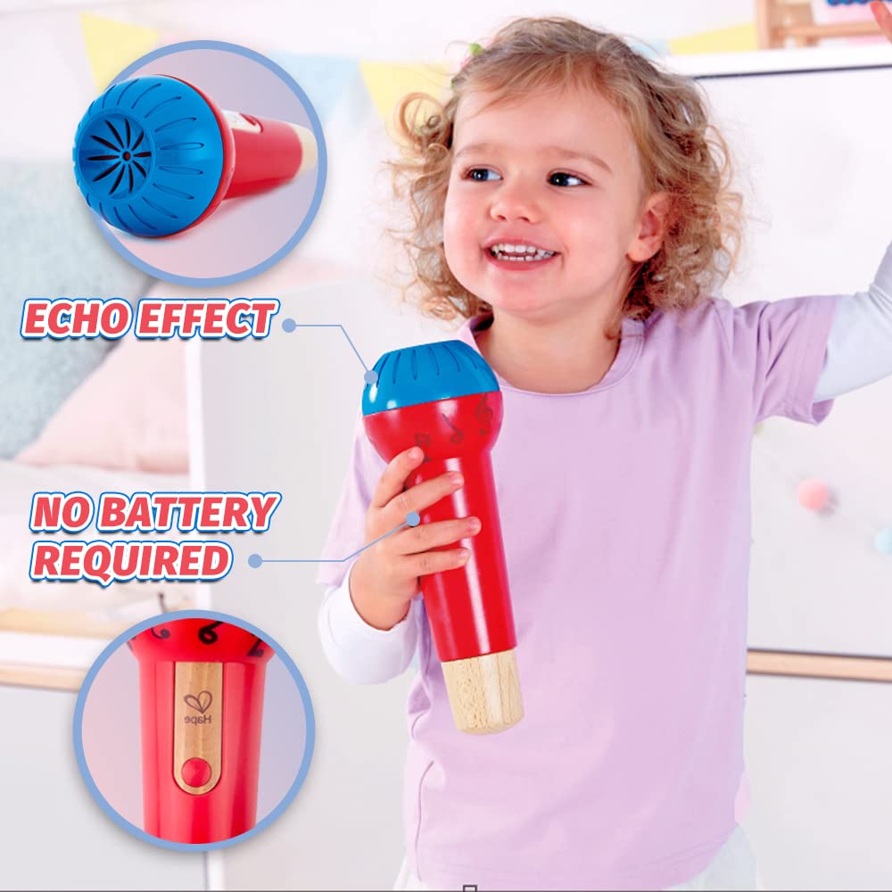 Hape Mighty Echo Microphone – Battery-Free Voice Amplifying Toy for Kids 1 Year & Up (Red)