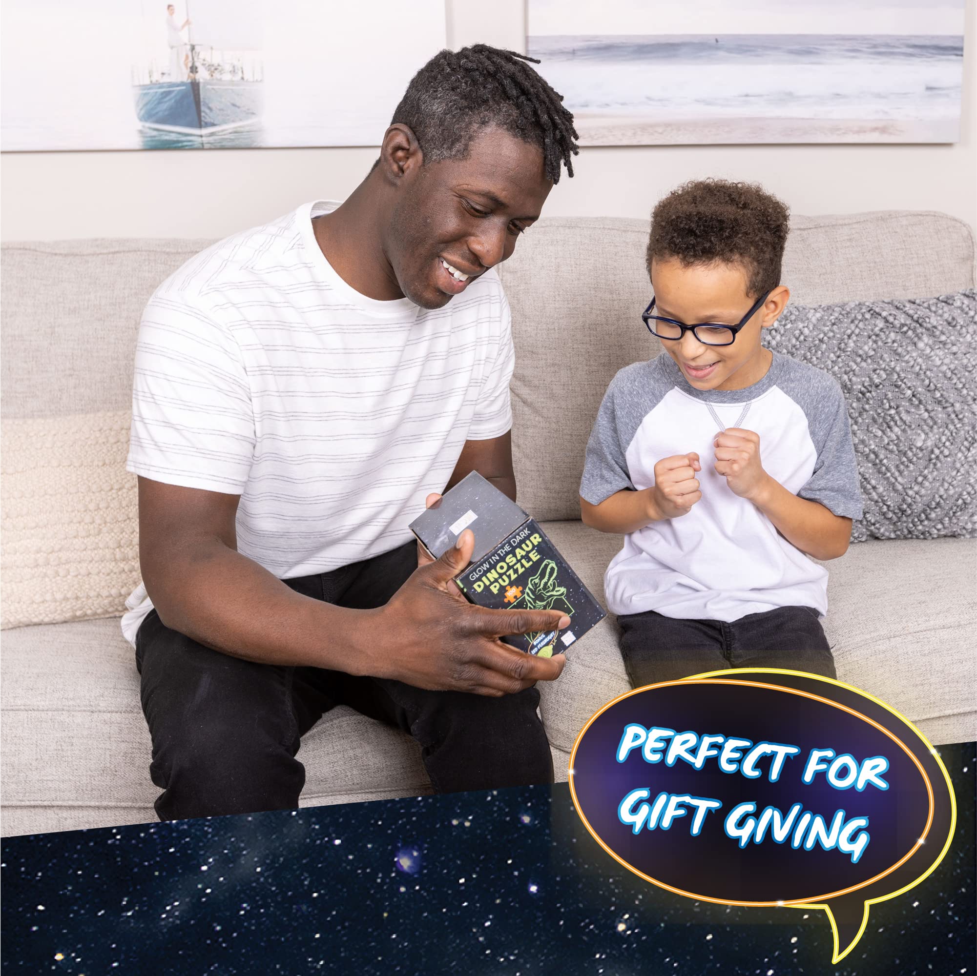 Hapinest Glow-in-the-Dark Dinosaur Puzzle 100 Pieces with Fact Cards and LED Flashlight for Kids Ages 5+