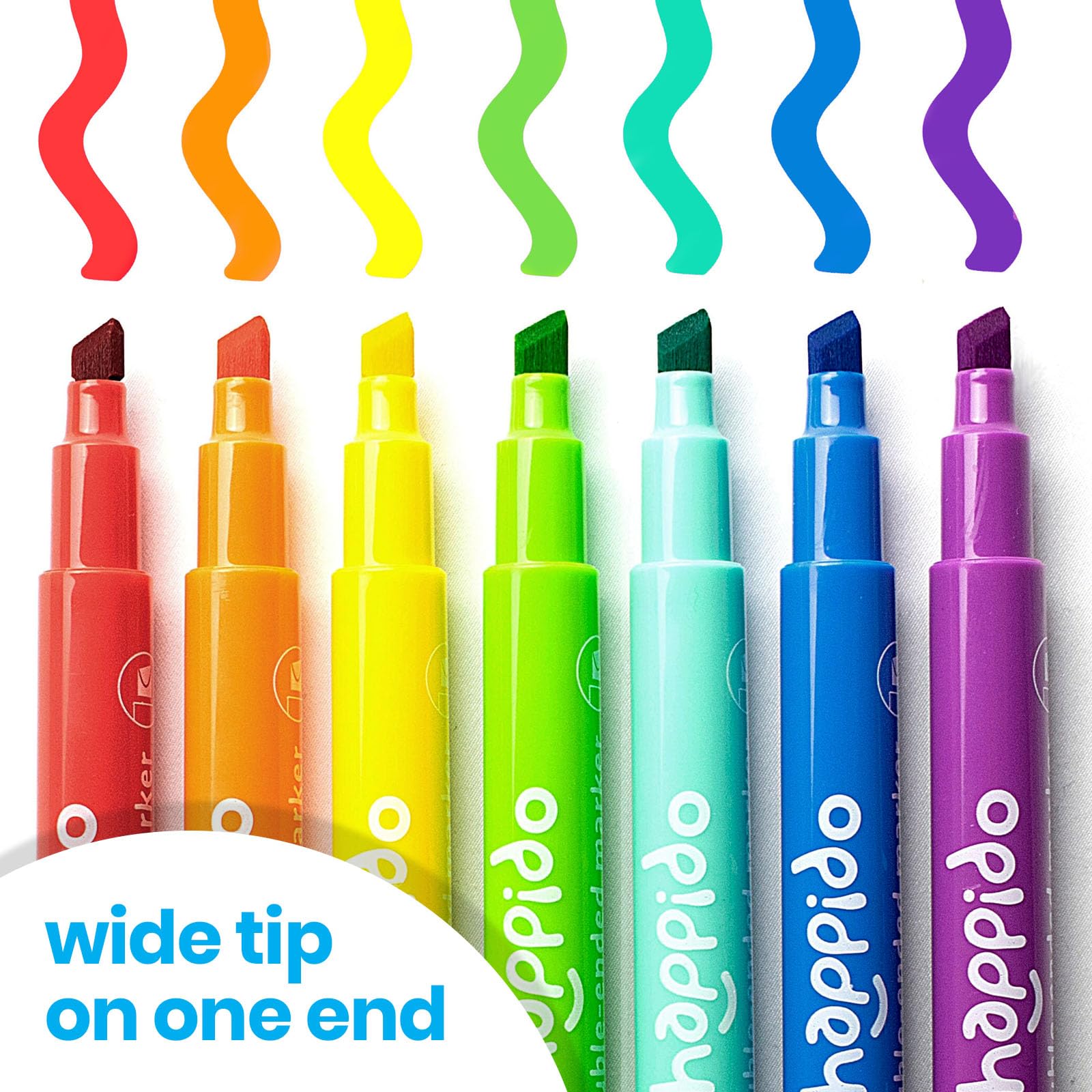 Happido 24 Double Sided Markers Set – Chisel & Point Tips, Non-Toxic, with Travel Case for Kids & Adults