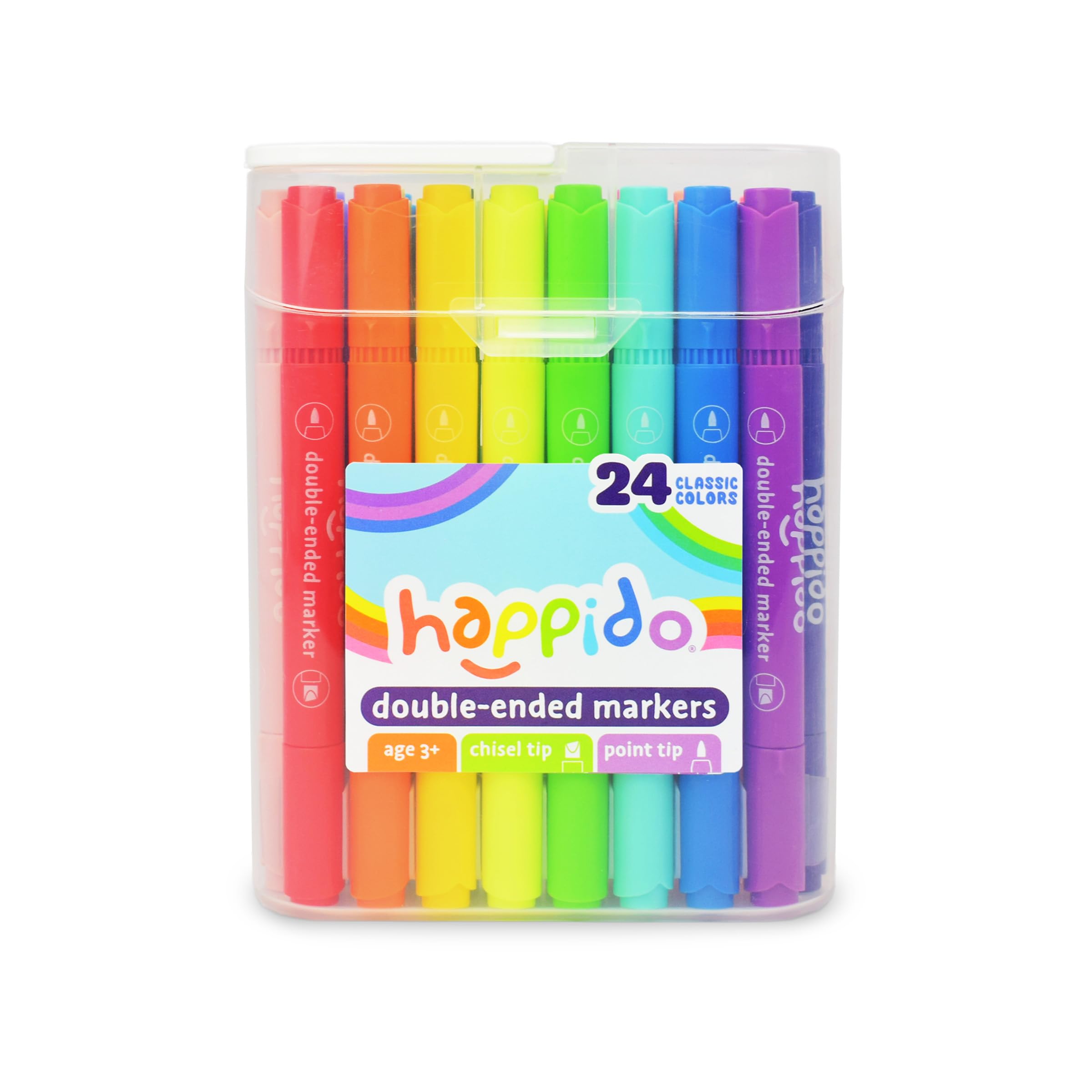 Happido 24 Double Sided Markers Set – Chisel & Point Tips, Non-Toxic, with Travel Case for Kids & Adults