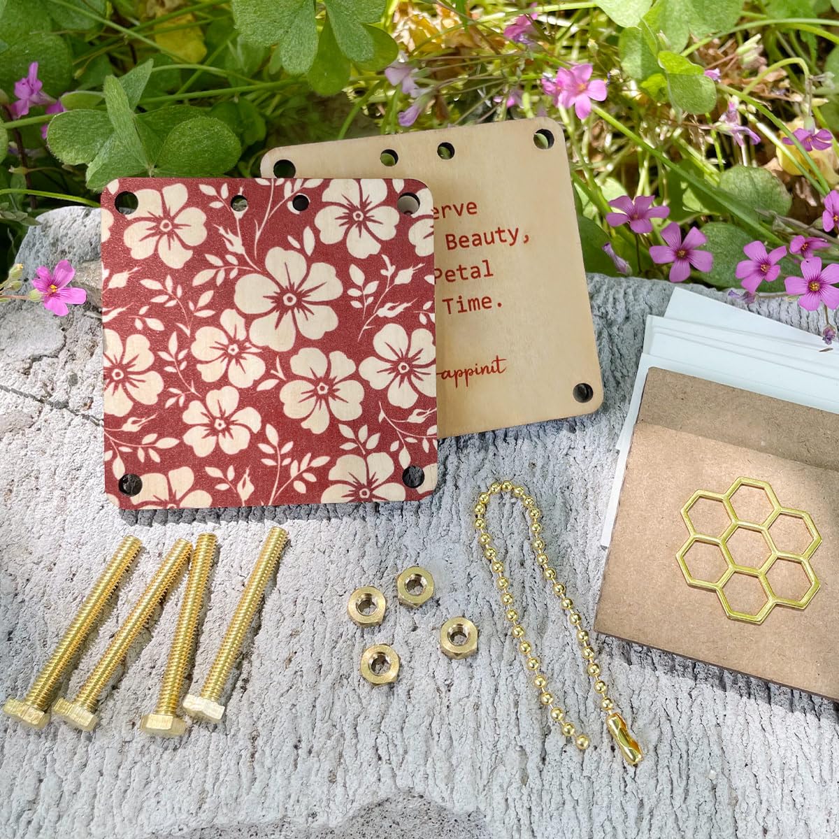 Happinit Mini Flower Press Kit – Gold Pocket-Sized Press for Drying Petals and Leaves (Micro Flower Pressing)