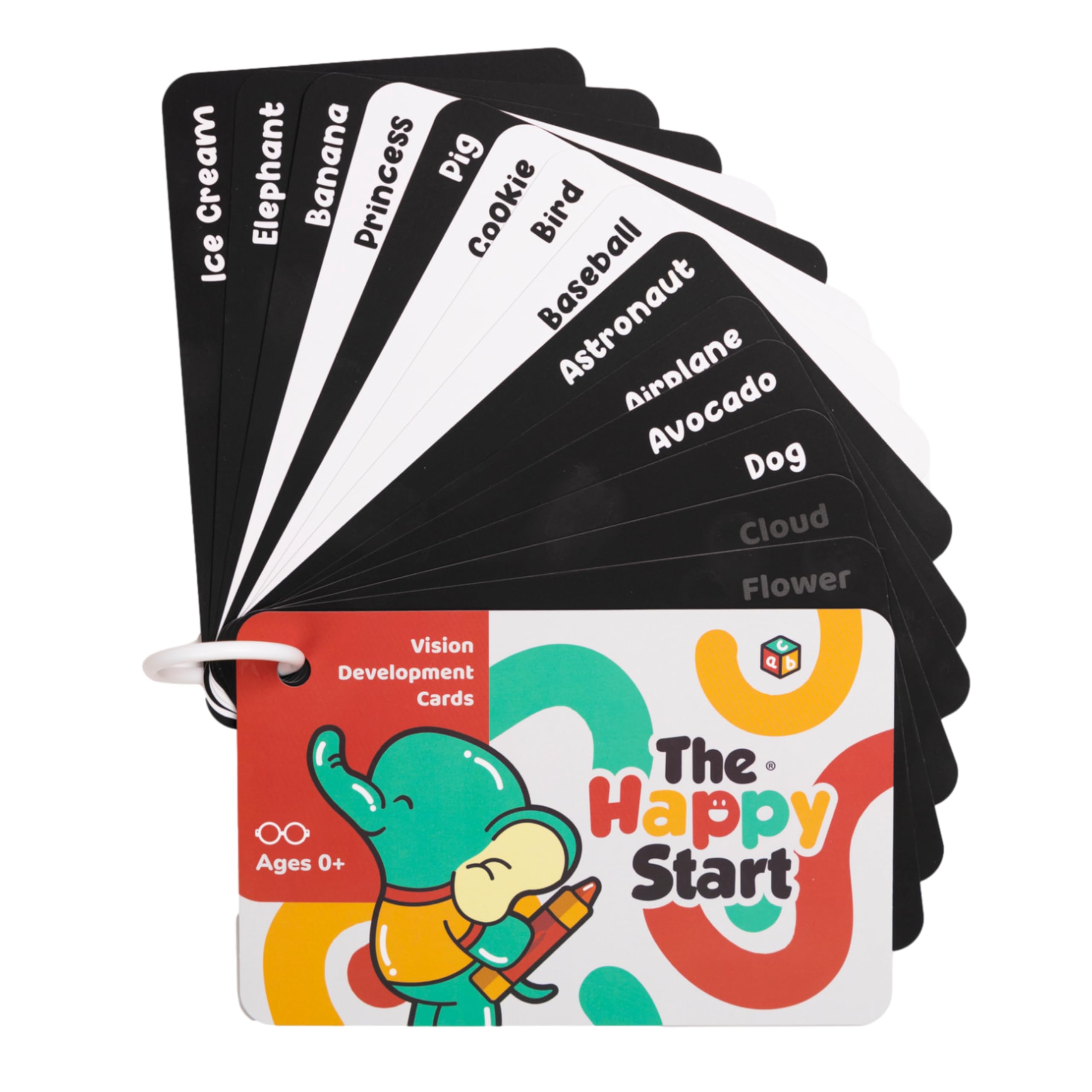 Happy Start High Contrast Baby Cards – Black & White Flashcards for Newborns, Water-Resistant, BPA-Free, Bilingual, Award-Winning