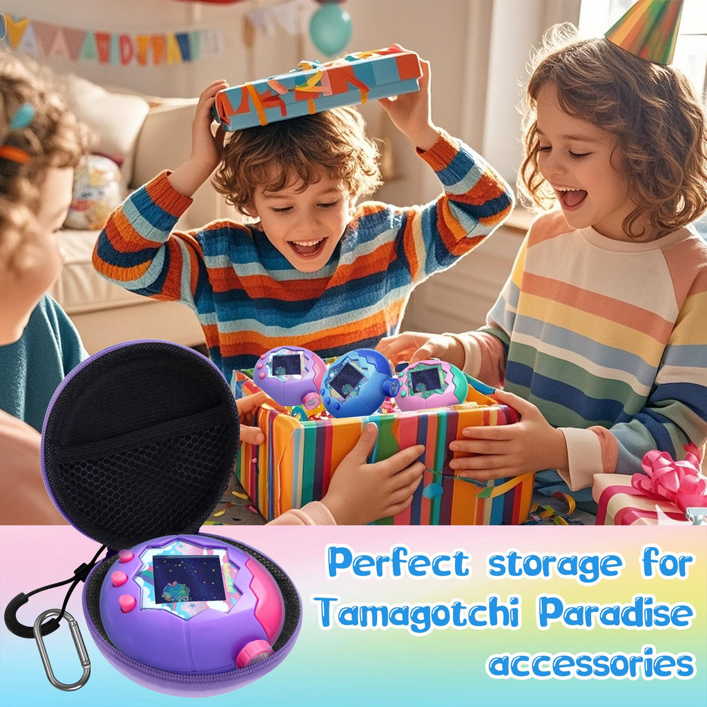 Hard EVA Carrying Case for Tamagotchi Paradise & NANO-MALS – Purple with Lanyard & Carabiner