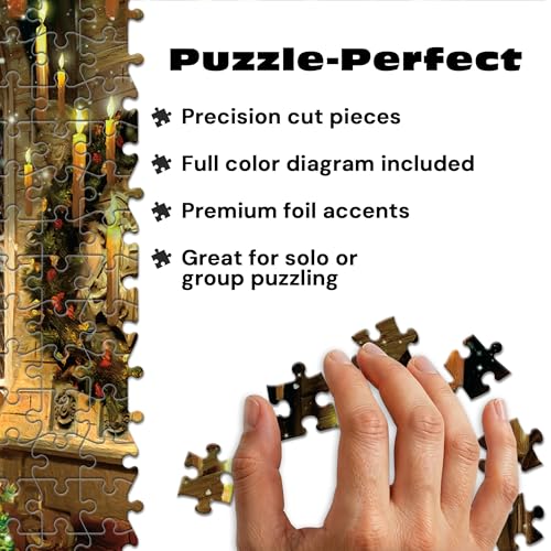 Harry Potter Great Hall 500-Piece Jigsaw Puzzle by Thomas Kinkade – Ceaco Silver Select – Festive Christmas Art for Adults