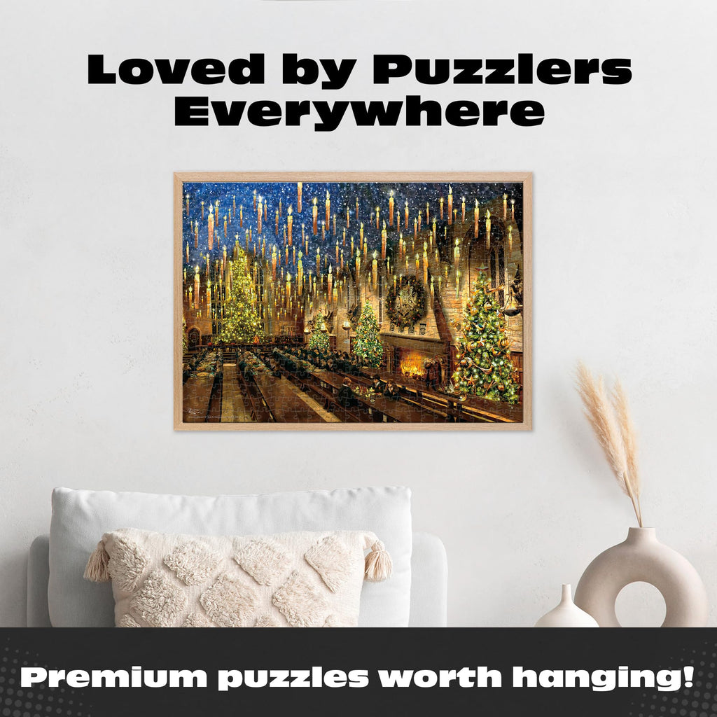 Harry Potter Great Hall 500-Piece Jigsaw Puzzle by Thomas Kinkade – Ceaco Silver Select – Festive Christmas Art for Adults