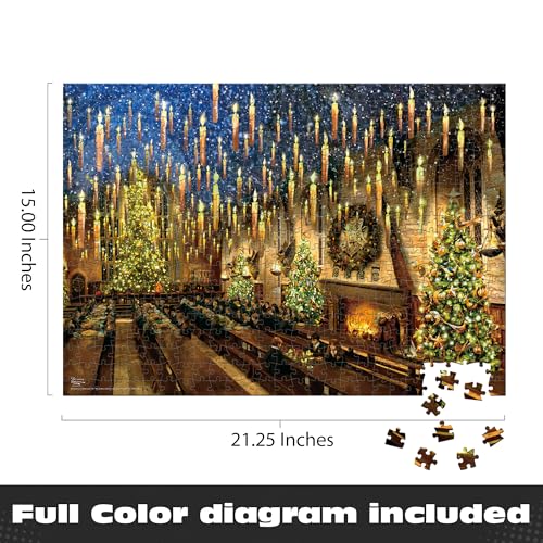 Harry Potter Great Hall 500-Piece Jigsaw Puzzle by Thomas Kinkade – Ceaco Silver Select – Festive Christmas Art for Adults