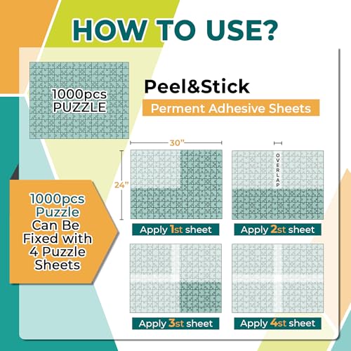 HASHI Puzzle Saver 4 Sheets with Hangers – Peel & Stick Adhesive for 1000-Piece Jigsaw Puzzles