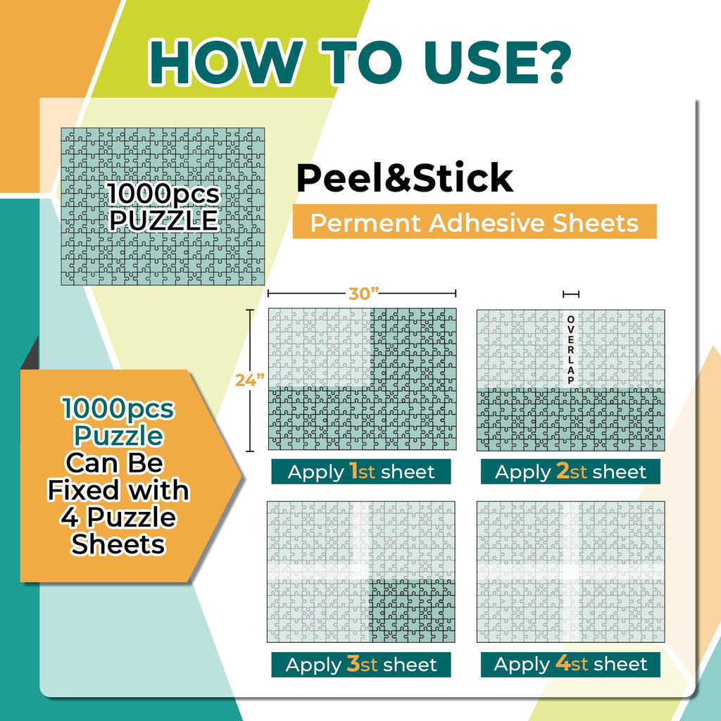HASHI Puzzle Saver 4 Sheets with Hangers – Peel & Stick Adhesive for 1000-Piece Jigsaw Puzzles