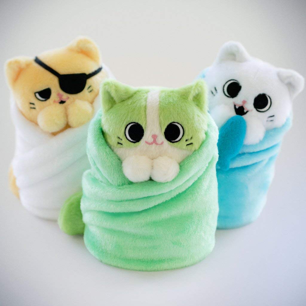 Hashtag Collectibles Purritos Series 2 - Fishbone Plush Toy Figure, 7-Inch White Blue Cat