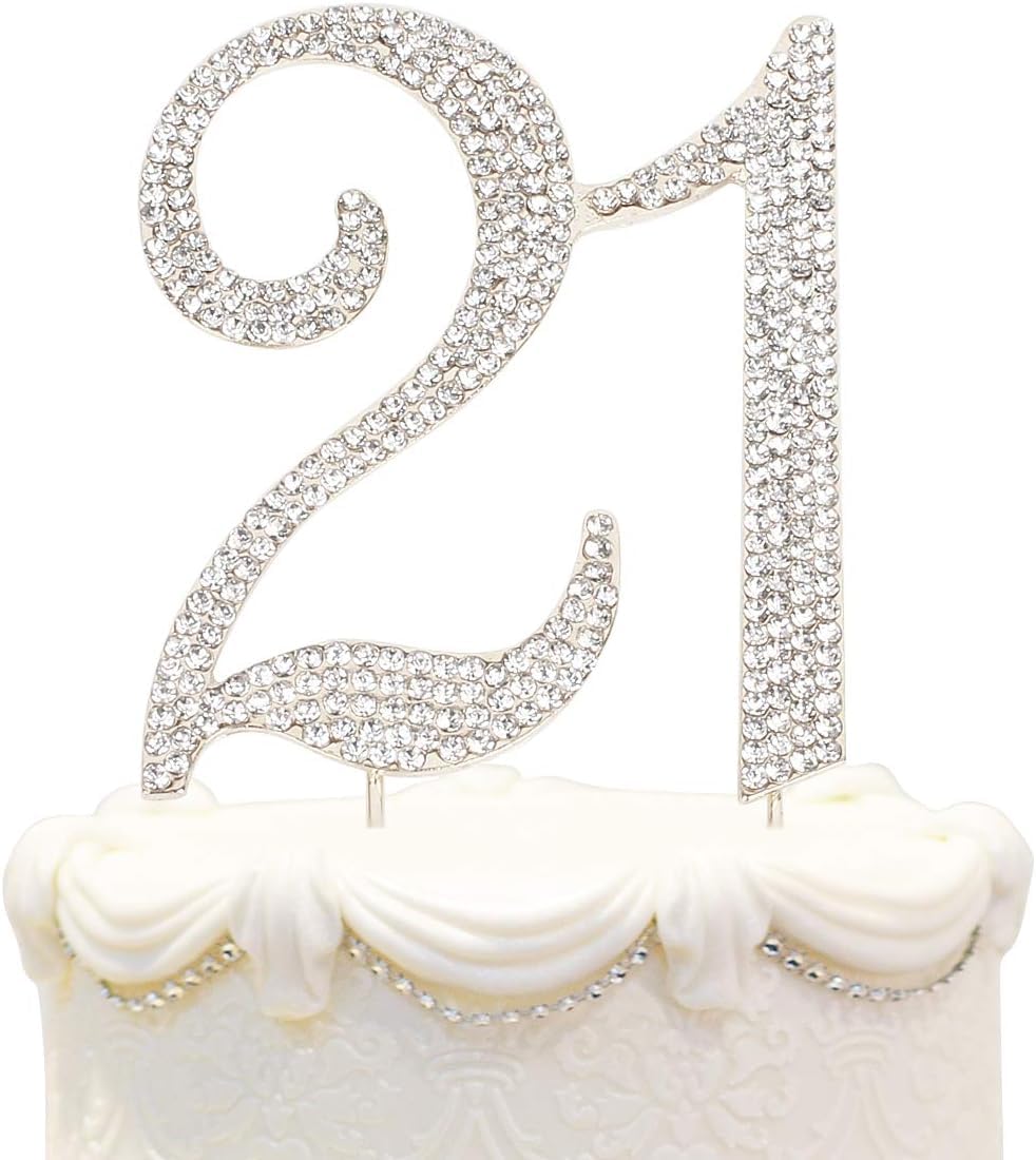Hatcher lee 21st Birthday Cake Topper - Rhinestone Crystal Silver Keepsake Decor