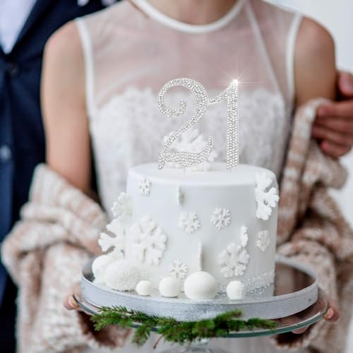 Hatcher lee 21st Birthday Cake Topper - Rhinestone Crystal Silver Keepsake Decor