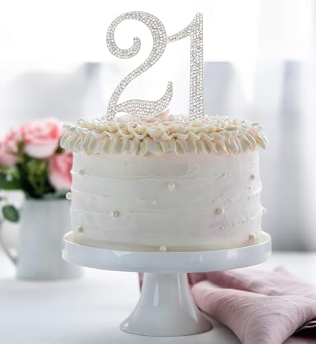Hatcher lee 21st Birthday Cake Topper - Rhinestone Crystal Silver Keepsake Decor