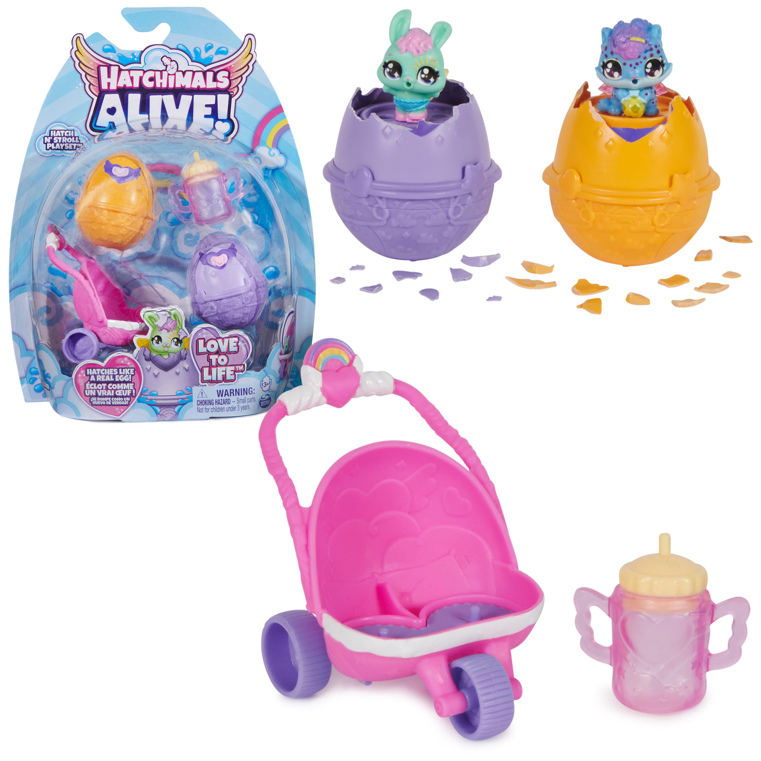 Hatchimals Alive Hatch N’ Stroll Playset – 2 Self-Hatching Eggs with Stroller Toy for Ages 3+