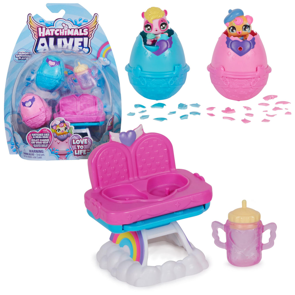 Hatchimals Alive Hungry Hatchimals Playset - Self-Hatching Eggs with Highchair and 2 Mini Figures