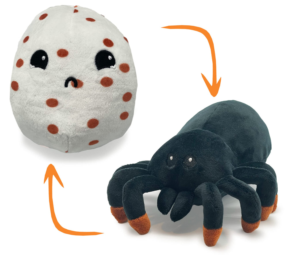 Hatchkinz Reversible Tarantula to Egg Plushie - 7" Soft Mood Flip Plush