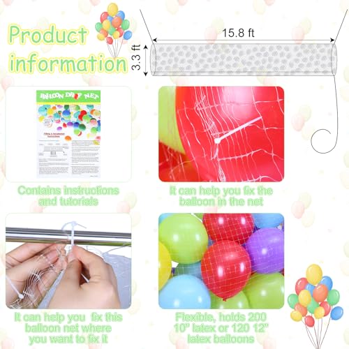 Haull Balloon Drop Net – 15.8 x 3.3 ft, Holds Up to 200 Balloons for Wedding, Birthday, Graduation & New Year's Celebrations