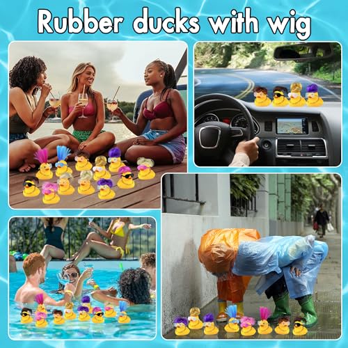HAVAGDTM 16-Pack Mini Duck Toys with Wigs, Necklaces & Sunglasses – Cute Party Favors for Kids