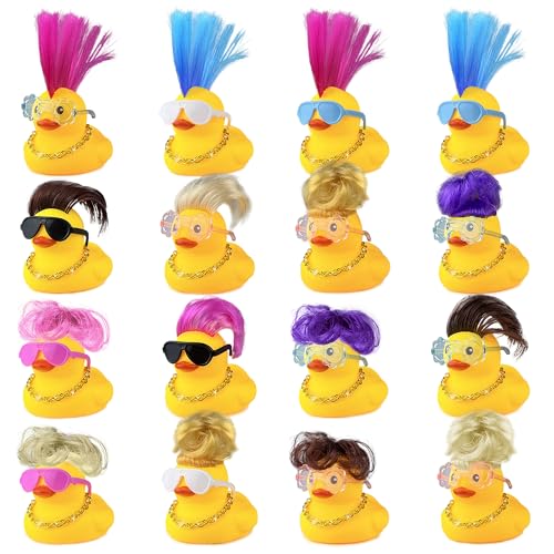 HAVAGDTM 16-Pack Mini Duck Toys with Wigs, Necklaces & Sunglasses – Cute Party Favors for Kids