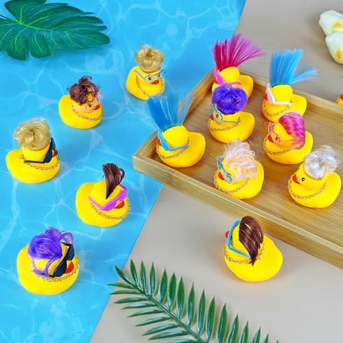 HAVAGDTM 16-Pack Mini Duck Toys with Wigs, Necklaces & Sunglasses – Cute Party Favors for Kids