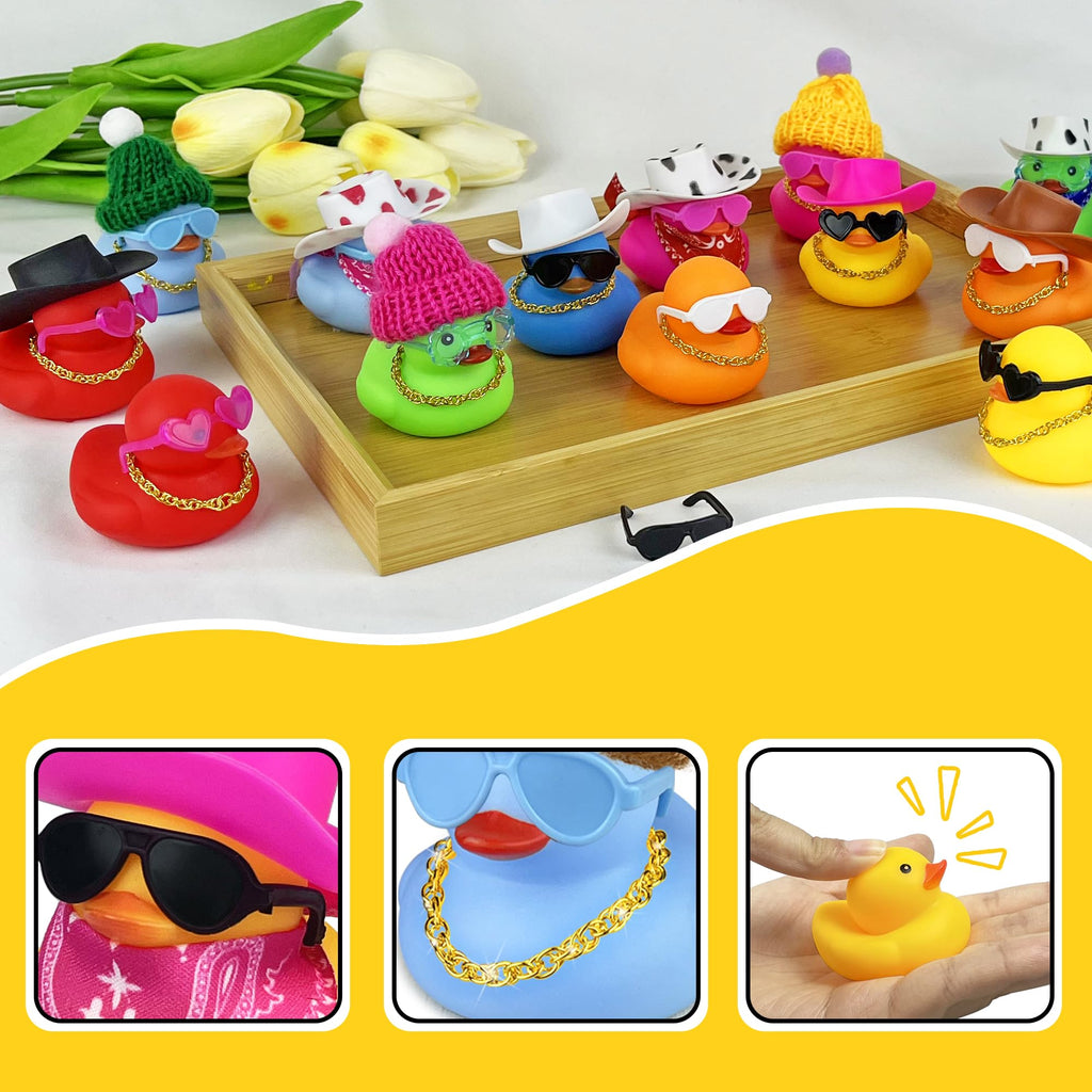 HAVAGDTM 64-Piece Mini Duck Party Favors with Sunglasses, Hats, and Necklaces – Bulk Water Toys for Kids