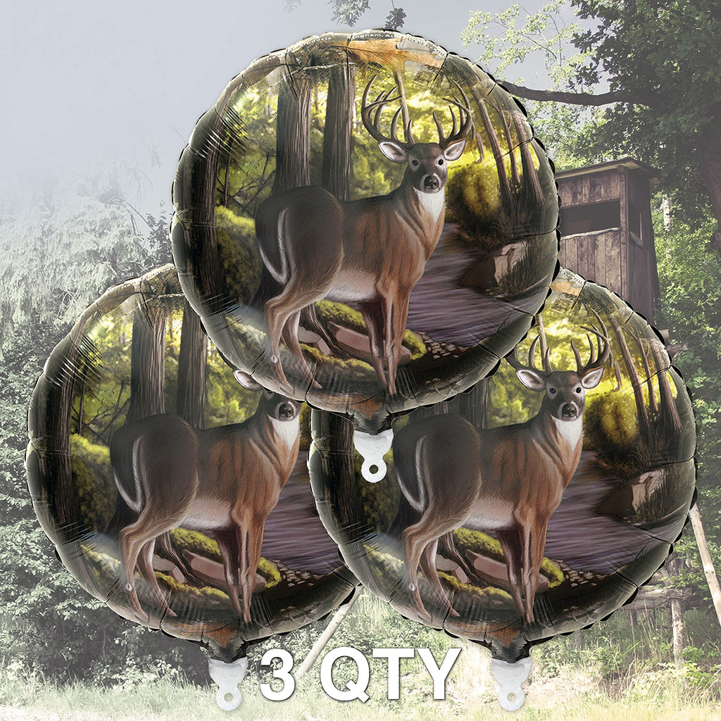 Havercamp 3-Pack 18" Mylar Balloons with Deer Camouflage Print for Hunter-Themed Parties, Birthdays, Graduations, Father's Day