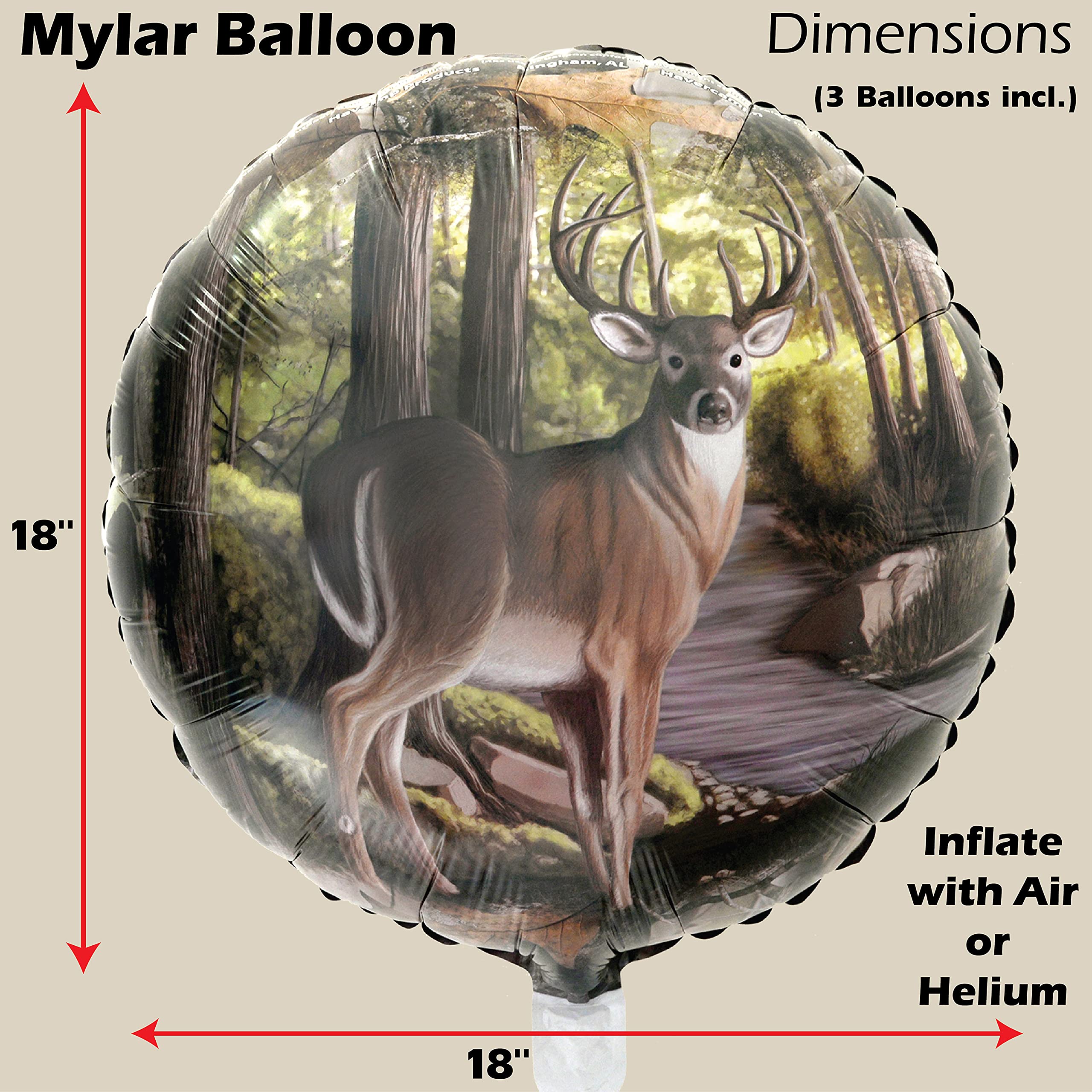 Havercamp 3-Pack 18" Mylar Balloons with Deer Camouflage Print for Hunter-Themed Parties, Birthdays, Graduations, Father's Day