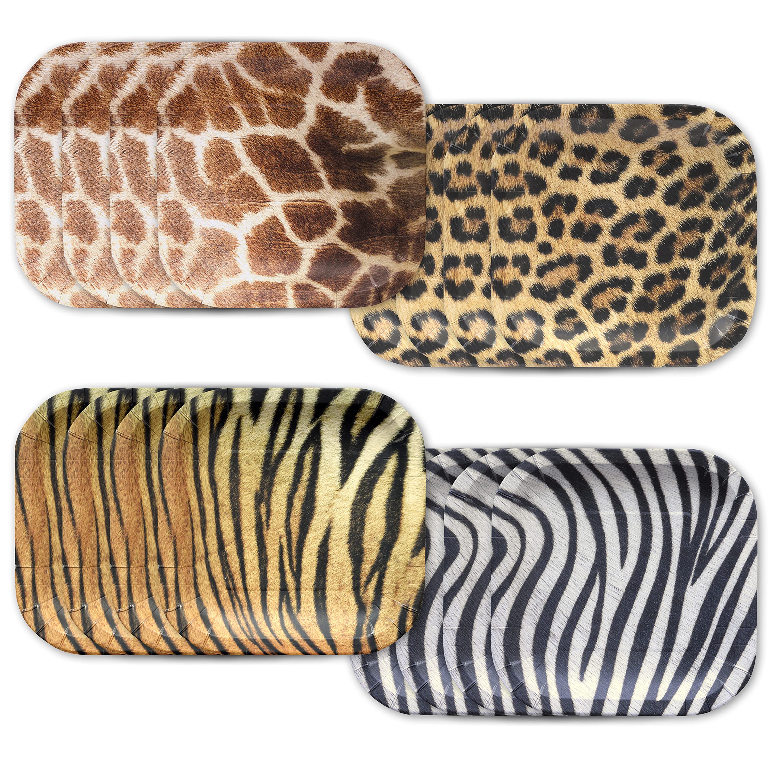 Havercamp Jungle Safari Dinner Plates - 16 Large Paper Plates with Realistic Animal Prints