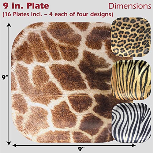 Havercamp Jungle Safari Dinner Plates - 16 Large Paper Plates with Realistic Animal Prints