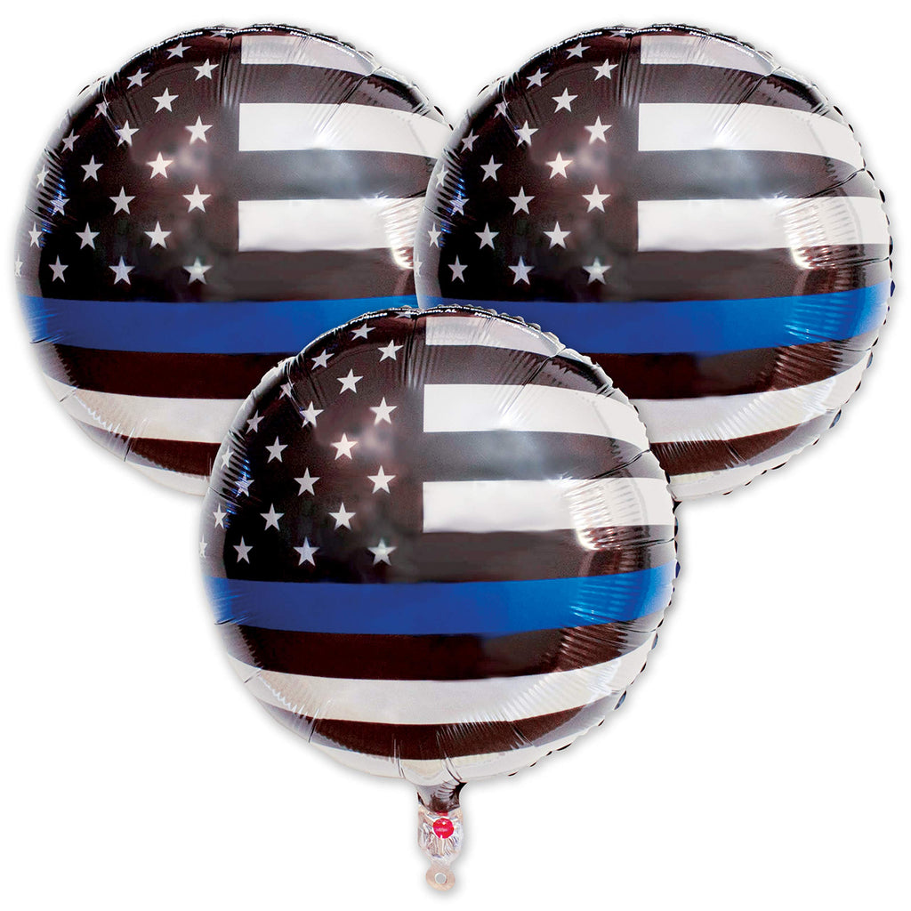 Havercamp Thin Blue Line Police Balloons – 18” Mylar, 3-Pack for Birthday Parties