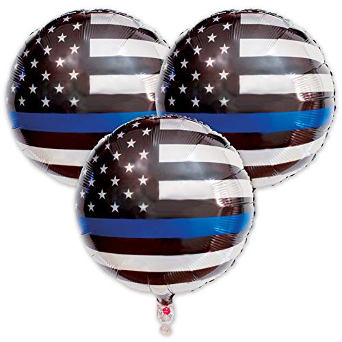 Havercamp Thin Blue Line Police Balloons – 18” Mylar, 3-Pack for Birthday Parties