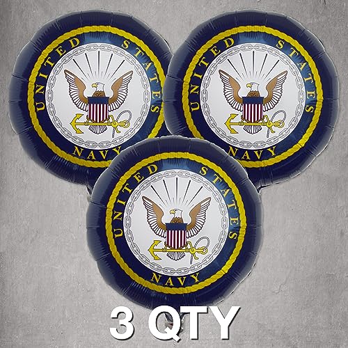 Havercamp U.S. Navy Mylar Balloons - 3 Pack of 18-Inch Official Crest Balloons