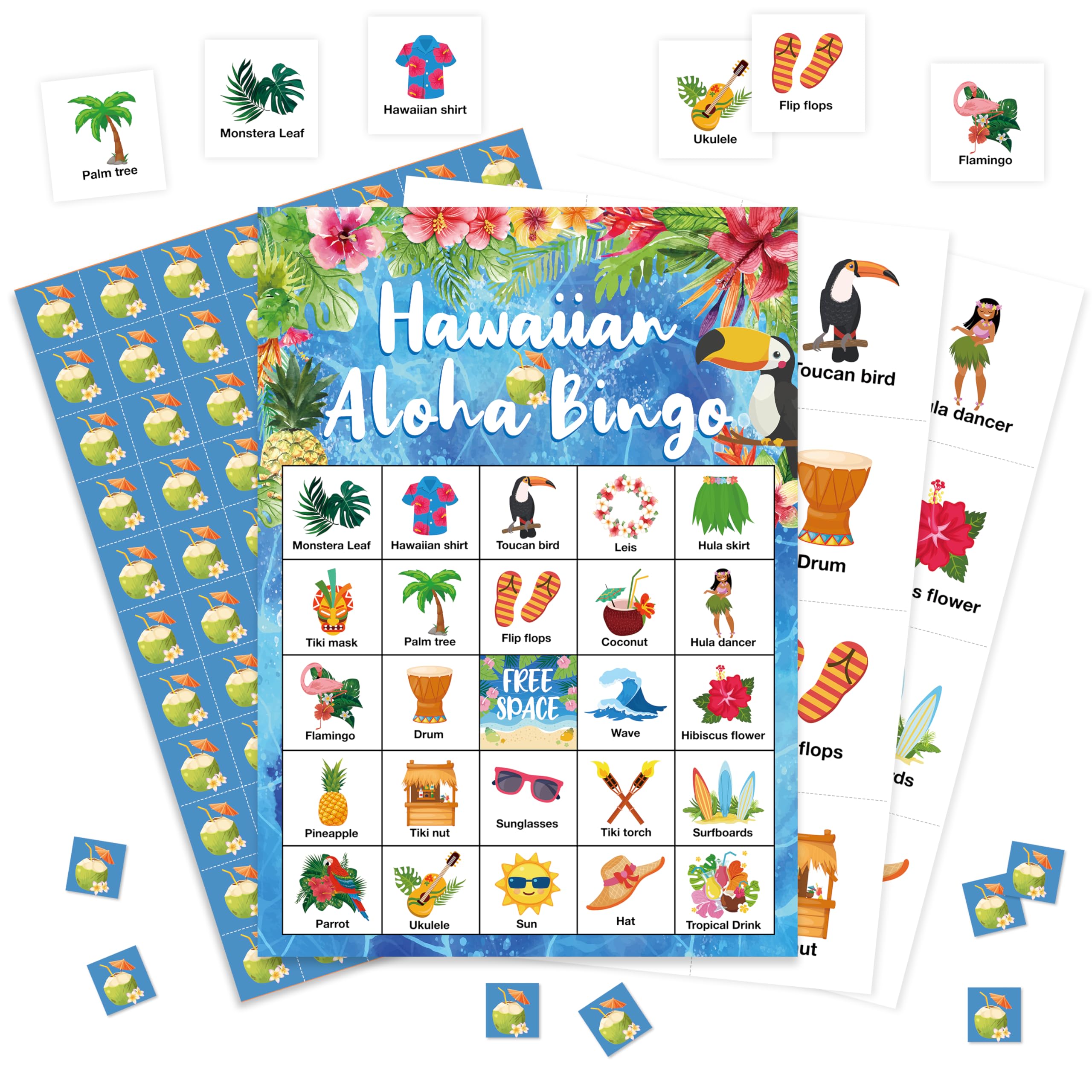 Hawaiian Aloha Bingo Game – 24 Tropical Luau Bingo Cards for Adults, Summer Party Supplies by HMJKL