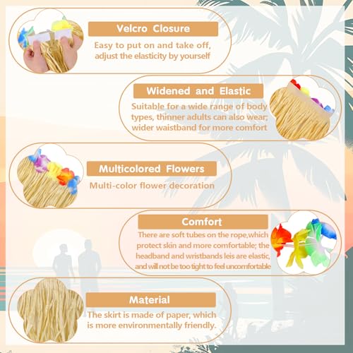 Hawaiian Hula Grass Skirt Set for Girls – 5-Piece Luau Costume with Flowers