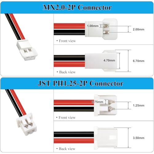 HAWK'S WORK 2 Pcs 3.7V 550mAh Lipo Battery with MX2.0 Connector for RC Models