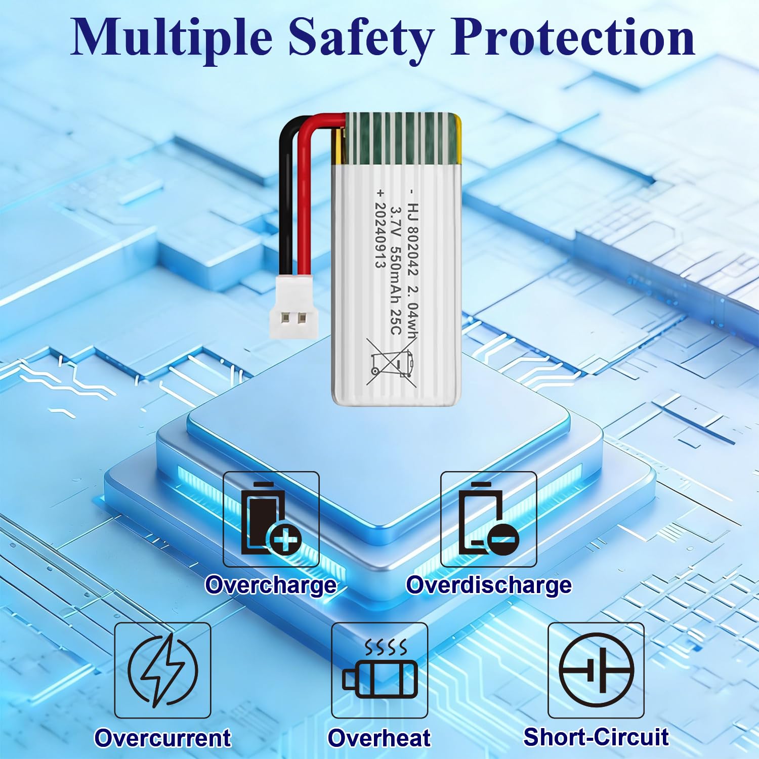 HAWK'S WORK 2 Pcs 3.7V 550mAh Lipo Battery with MX2.0 Connector for RC Models