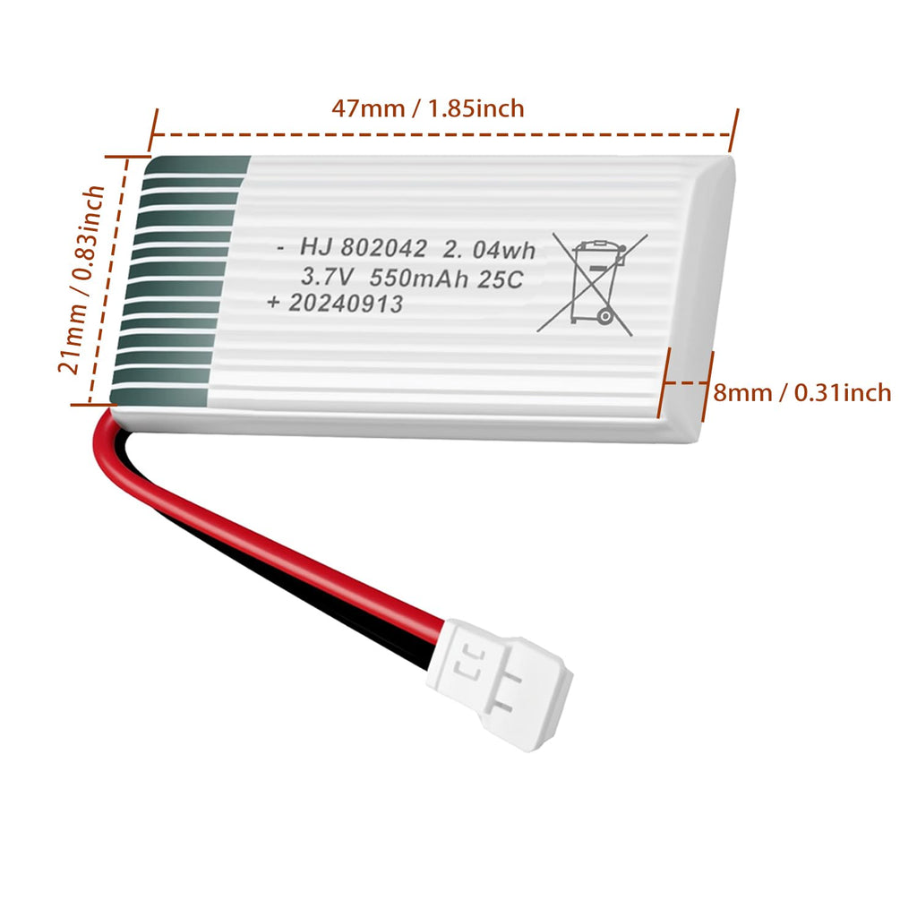 HAWK'S WORK 2 Pcs 3.7V 550mAh Lipo Battery with MX2.0 Connector for RC Models